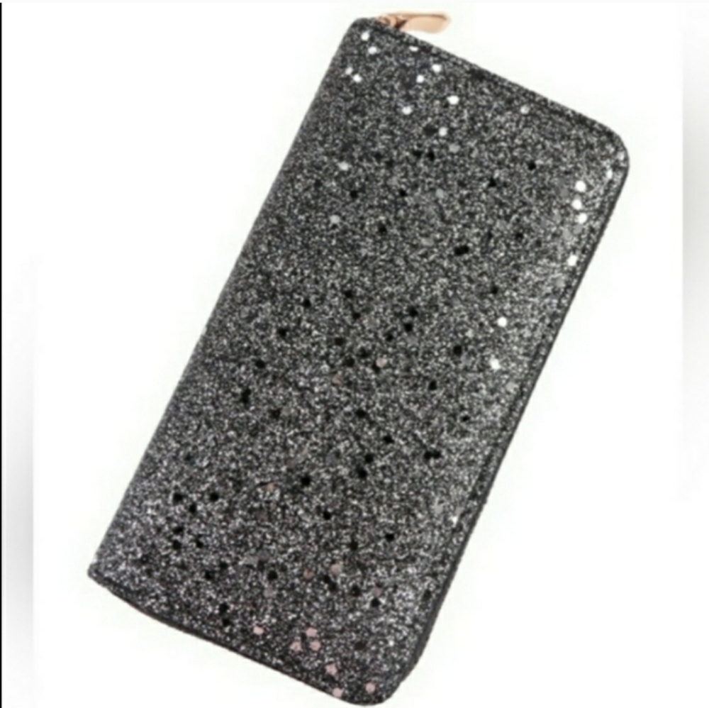 Black Sparkle Zip Around Wallet